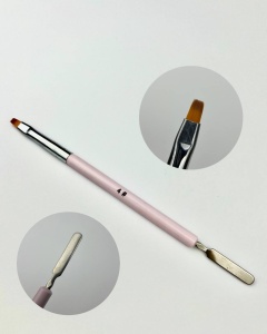 Кисть для полигеля Прямая 4 (розовая с шпателем)